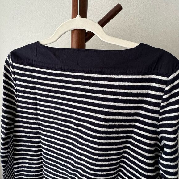 Tory Burch Navy Blue and White Striped Boat Neck Top 3/4 Sleeve - Picture 4 of 14